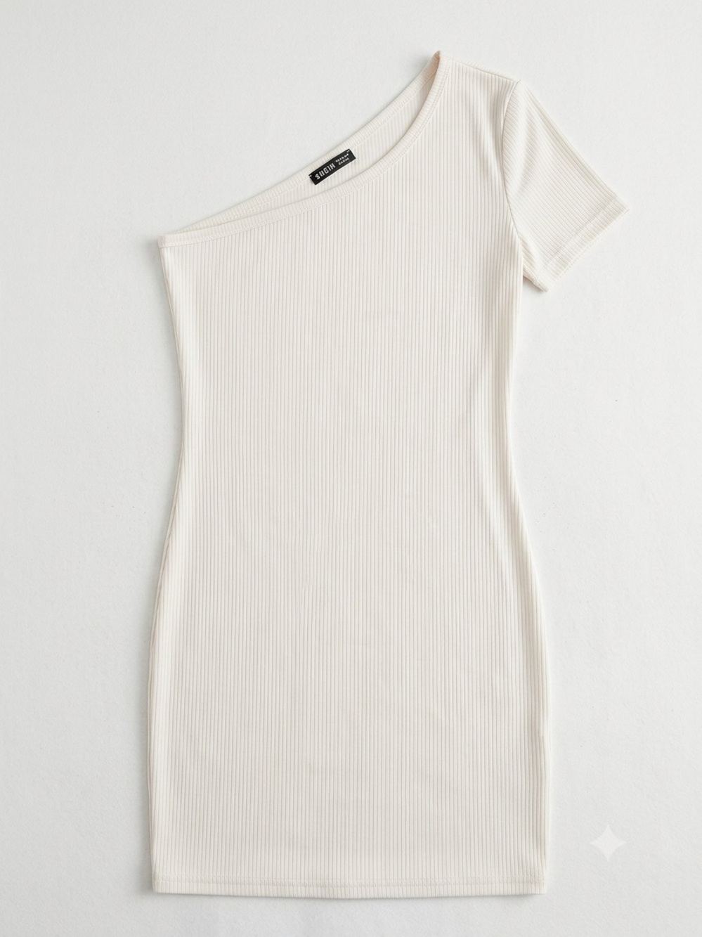 SHEIN One-Shoulder Ribbed Bodycon Dress - Cream